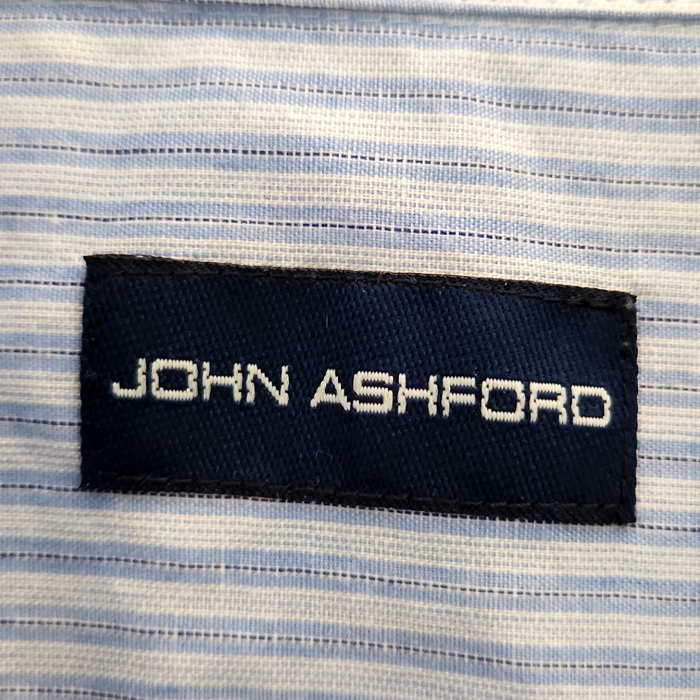 John Ashford, Men'sShirt, 151/2 34-35, M, w Light Blue Stripes w Navy Lines - Picture 5 of 7